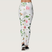 Rose und Zinnie Blumenmuster im weißen Hintergrund Leggings (Rückseite)