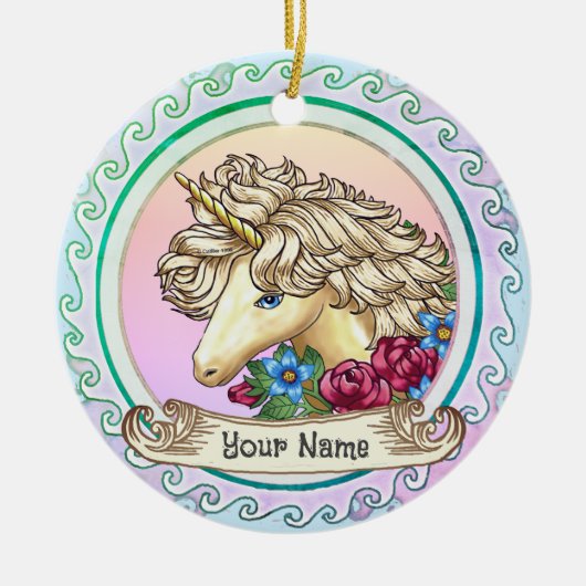Rose Unicorn Keramik Ornament (Vorne)