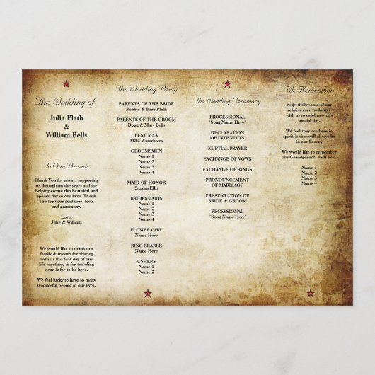 Rose Urban Tattoo Hochzeitsprogramm für ewig Programm (Rückseite)