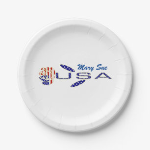 Rose USA Flag Blau Personalisiert Pappteller