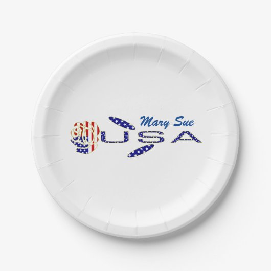 Rose USA Flaggenblau Personalisiert Pappteller (Vorderseite)