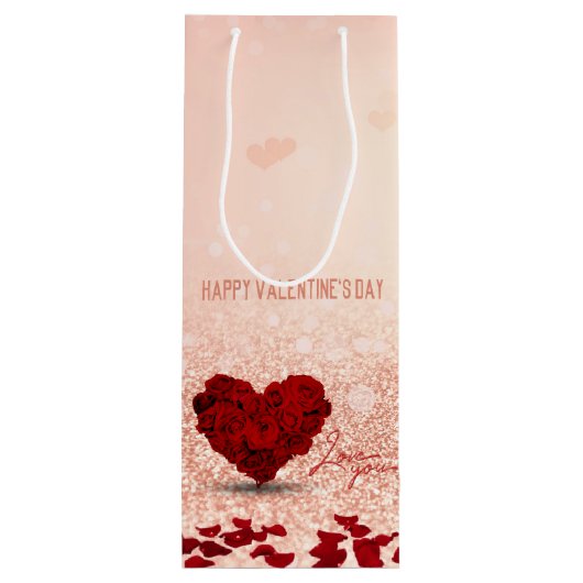 Rose Valentine Day Heart Bouquet - Weinbeutel Geschenktüte Für Weinflaschen (Rückseite)