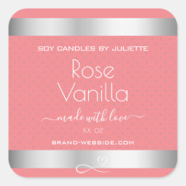 Rose Vanilla Scent Pink Silver Soy Kerzen Labels Quadratischer Aufkleber