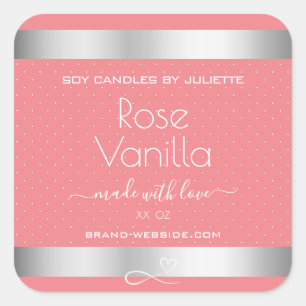 Rose Vanilla Scent Pink Silver Soy Kerzen Labels Quadratischer Aufkleber