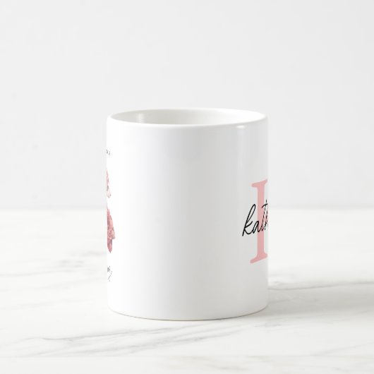 Rose verlieren ihre Blätter rosa Monogramm Kaffeetasse (Mittel)