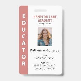 Rose Vertical Stripe Homeschool Educator ID Badge Ausweis