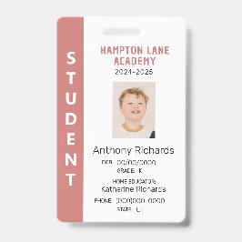 Rose Vertical Stripe Homeschool Student ID Badge Ausweis