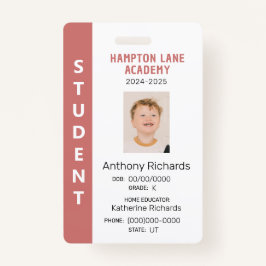 Rose Vertical Stripe Homeschool Student ID Badge Ausweis