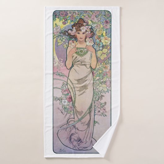 Rose (vier Blume), Alphonse Mucha Badehandtuch (Badehandtuch)