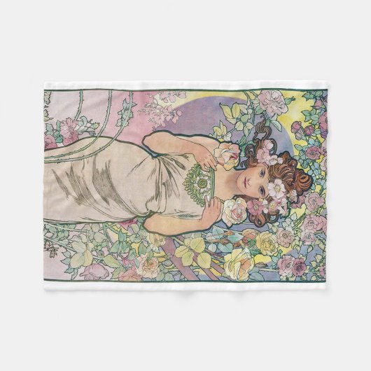 Rose (vier Blume), Alphonse Mucha Fleecedecke (Vorderseite (Horizontal))