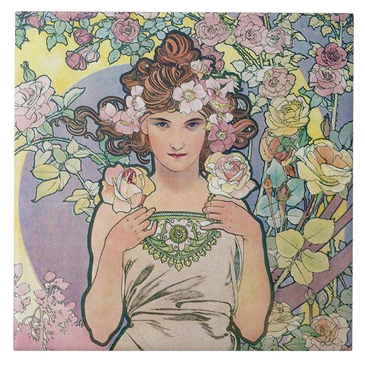 Rose (vier Blume), Alphonse Mucha Fliese (Vorderseite)