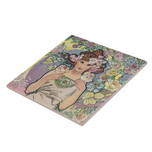 Rose (vier Blume), Alphonse Mucha Fliese (Seite)
