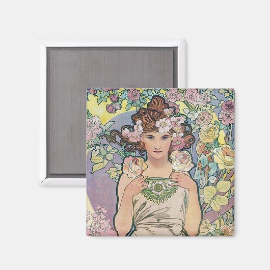 Rose (vier Blume), Alphonse Mucha Magnet (Vorderseite/Rückseite)