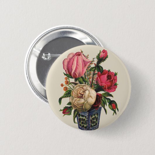 Rose Viktorianische Blume Blumenstrauß Button (Vorne & Hinten)