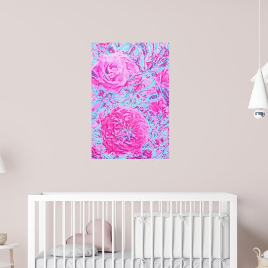 Rose Vintag Bush-Retro Rosa & Blau Poster (Kinderzimmer 2)