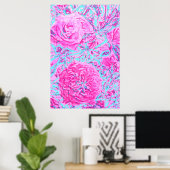 Rose Vintag Bush-Retro Rosa & Blau Poster (Heimbüro)