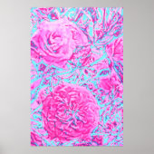 Rose Vintag Bush-Retro Rosa & Blau Poster (Vorne)