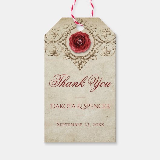 Rose | Vintag Crimson Grunge Vielen Dank Geschenkanhänger (Vorderseite)