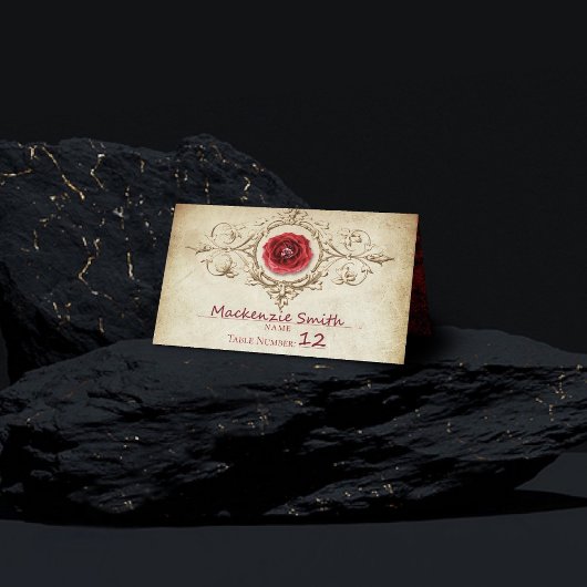 Rose | Vintag Crimson Red Gem Grunge Platzkarte