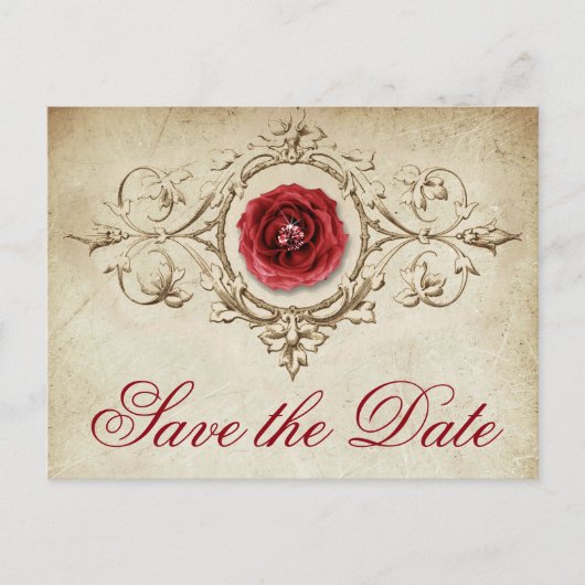 Rose | Vintage Crimson Red Save the Date Ankündigungspostkarte (Vorderseite)