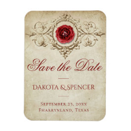 Rose | Vintage Crimson Red Save the Date Magnet
