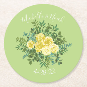 Rose Vintage Hochzeit von Gelb und Grün Runder Pappuntersetzer