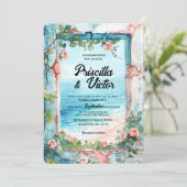 Rose, Vintage Mauer und Sea Beach Hochzeit Einladung (Stehend Vorderseite)