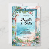 Rose, Vintage Mauer und Sea Beach Hochzeit Einladung (Vorderseite)