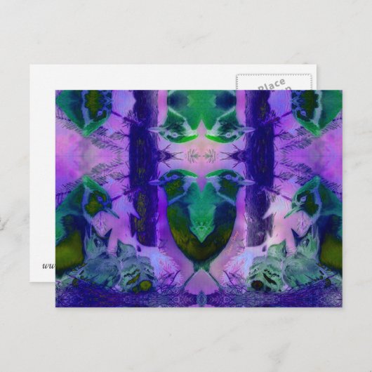 Rose Vögel, Abstrakter Violettrosa Zyklus Postkarte (Vorne/Hinten)