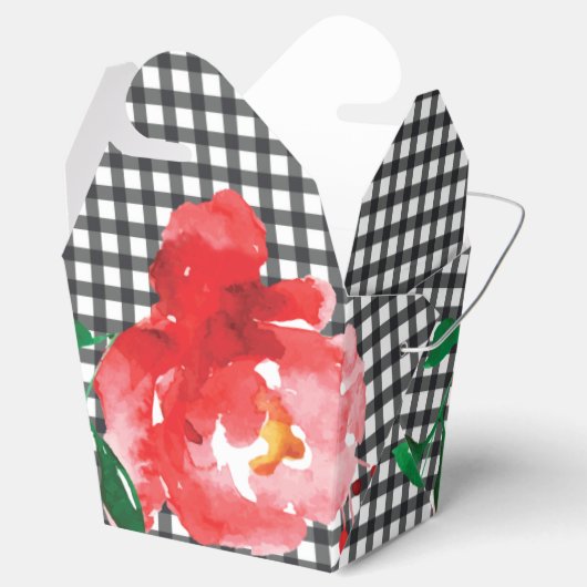 Rose von Aquarellen auf Schwarz-weißem Karo Aussti Geschenkschachtel (Geöffnet)