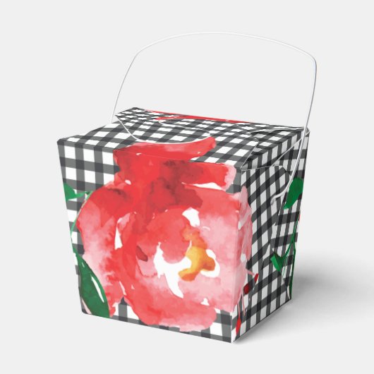 Rose von Aquarellen auf Schwarz-weißem Karo Aussti Geschenkschachtel (Vorderseite)