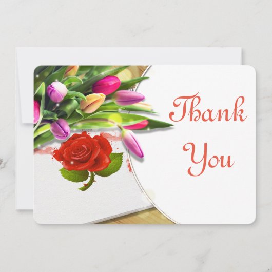 Rose von Aquarellen und Tulip Danke Karte (Vorderseite)
