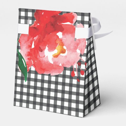 Rose von Aquarellfarben auf Schwarz-weißem Karo Ze Geschenkschachtel (Rückseite)