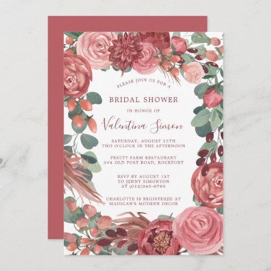 Rose von Burgund Rosa Pink Einladung (Vorne/Hinten)