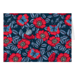 Rose von Hunden und Schmetterlinge in blau und rot