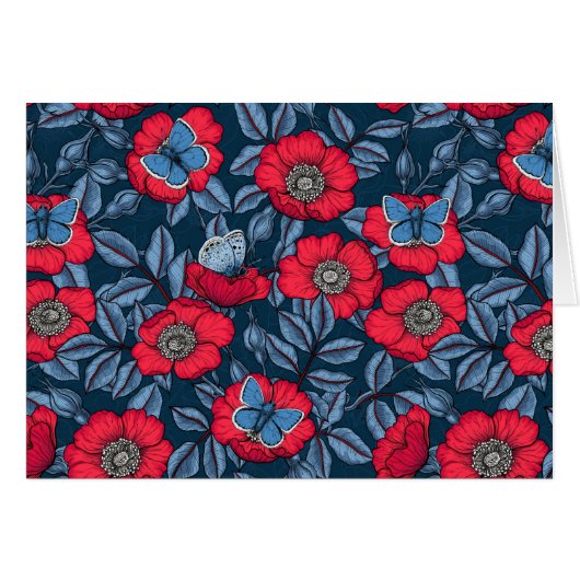 Rose von Hunden und Schmetterlinge in blau und rot (Vorderseite (Horizontal))