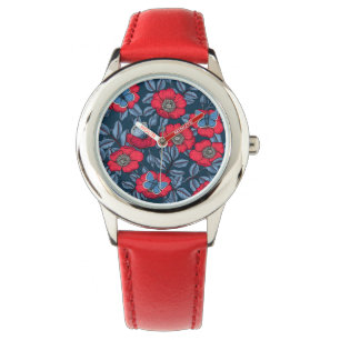 Rose von Hunden und Schmetterlinge in blau und rot Armbanduhr