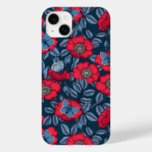 Rose von Hunden und Schmetterlinge in blau und rot Case-Mate iPhone 14 Plus Hülle
