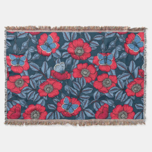 Rose von Hunden und Schmetterlinge in blau und rot Decke