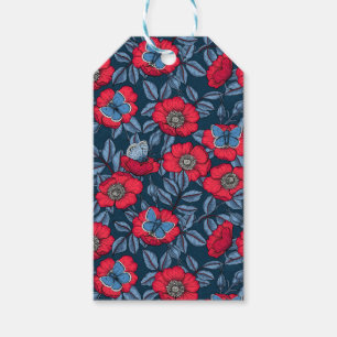 Rose von Hunden und Schmetterlinge in blau und rot Geschenkanhänger