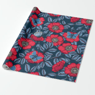 Rose von Hunden und Schmetterlinge in blau und rot Geschenkpapier