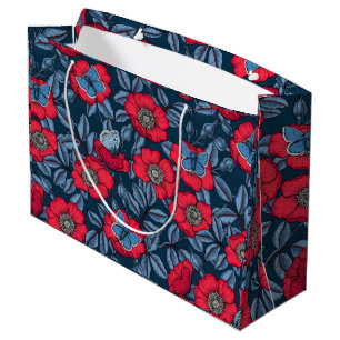 Rose von Hunden und Schmetterlinge in blau und rot Große Geschenktüte