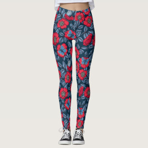 Rose von Hunden und Schmetterlinge in blau und rot Leggings