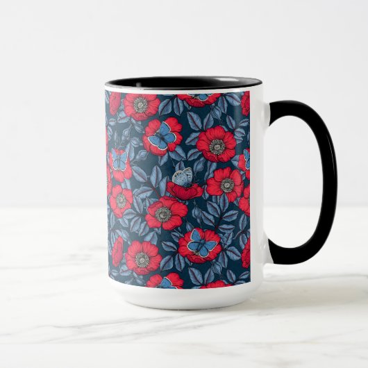 Rose von Hunden und Schmetterlinge in blau und rot Tasse (Rechts)