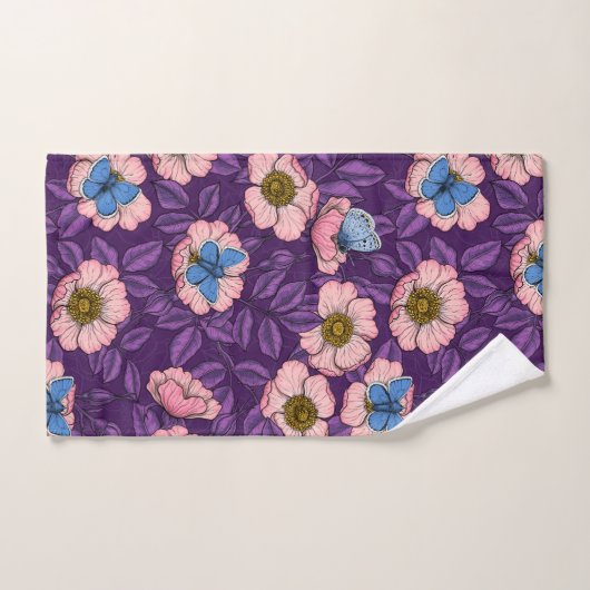 Rose von Hunden und Schmetterlinge in rosa und lil Badhandtuch Set (Handtuch)