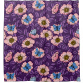 Rose von Hunden und Schmetterlinge in rosa und lil Duschvorhang (Vorderseite)