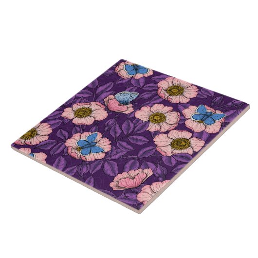 Rose von Hunden und Schmetterlinge in rosa und lil Fliese (Seite)