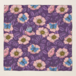 Rose von Hunden und Schmetterlinge in rosa und lil Schal<br><div class="desc">Handgezeichnetes Vektormuster mit Hundeschleife und gebräuchlichen blauen Schmetterlingen</div>