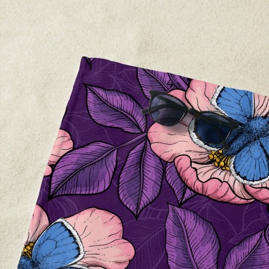 Rose von Hunden und Schmetterlinge in rosa und lil Strandtuch (Beispiel)