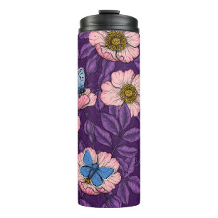 Rose von Hunden und Schmetterlinge in rosa und lil Thermosbecher